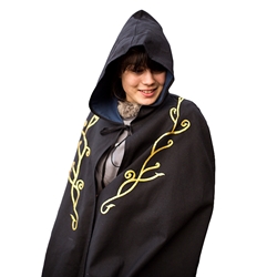 Elven Embroidered Cloak - Black Twill