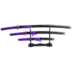Samurai Sword Set 3 Piece Purple with Stand