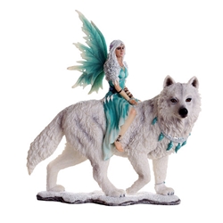 Aneira Fairy and White Wolf Companion Statue 11888