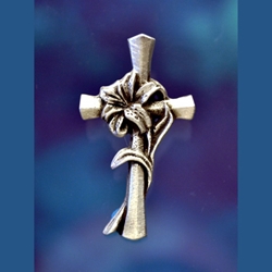 Easter Lily Cross Pin In Fine Pewter