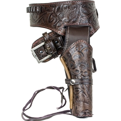 Deluxe Tooled Antiqued Brown Leather Western Holster - Medium