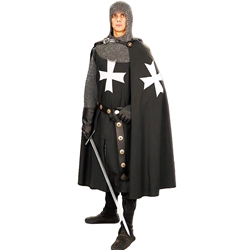 Hooded Hospitaller Cape - Black with White Cross