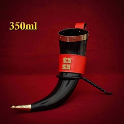 The Wealthy Merchant – Viking Drinking Horn with Red Leather Holder (12 oz)