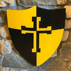 Wooden Medieval Heater Shield - Quartered Gold and Black - 22" x 24"