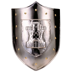 Castle Shield by Marto of Toledo Spain with raised castle boss and gold-plated rivets