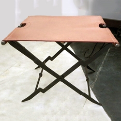 Iron Medieval Folding Stool with Leather Seat,Folding Medieval Stool - Iron with Leather Seat