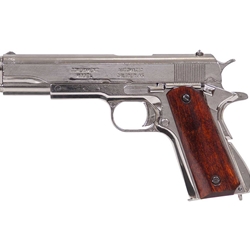 Replica M1911A1 Nickel Finish Wood Gripped Field Strippable Automatic Pistol Non-Firing Gun 6312