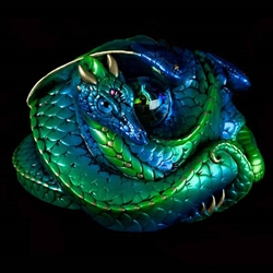 Coiled Dragon Sculpture in Emerald Peacock